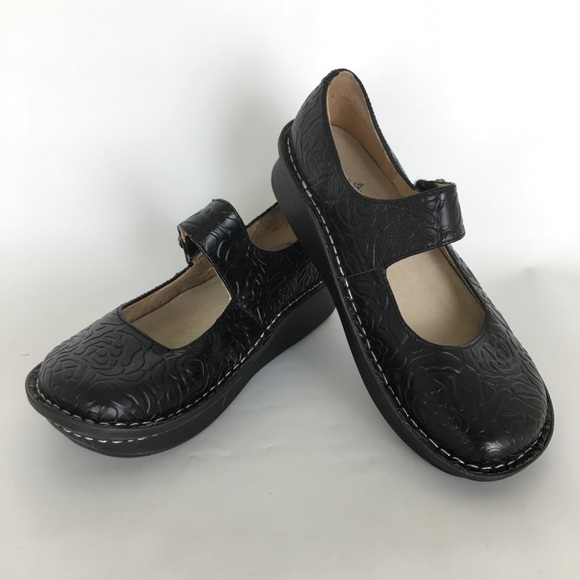 Alegria Paloma Floral Rose Embossed Mary Jane Shoes Black Leather Women’s Size 7 - Picture 13 of 13